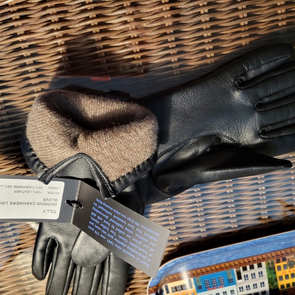 Black Leather, Cashmere lined gloves, size M, New. - Picture 4 of 4